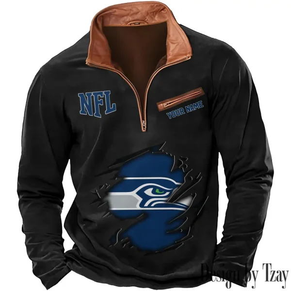 Seattle Seahawks New Polo Outdoor Casual Daily Streetwear Long Sleeve Turndown Zip SPTZSW029 - Image 5