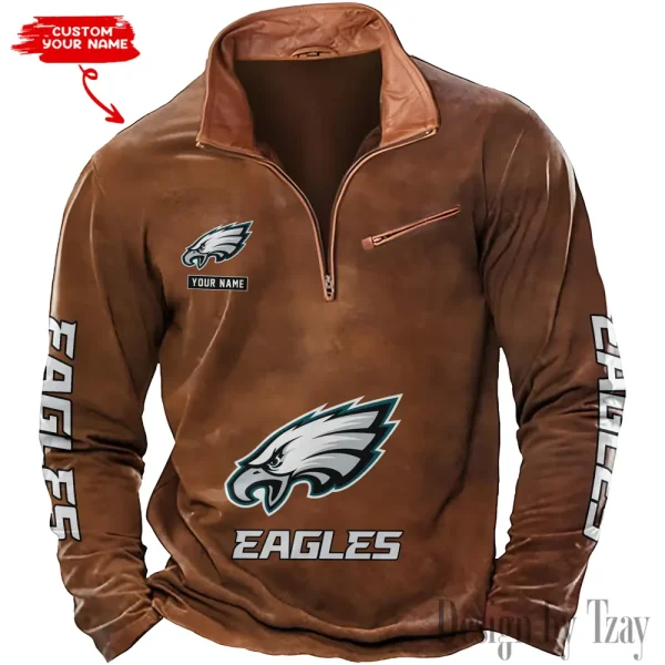 Philadelphia Eagles New Polo Outdoor Casual Daily Streetwear Long Sleeve Turndown Zip SPTZSW058 - Image 2