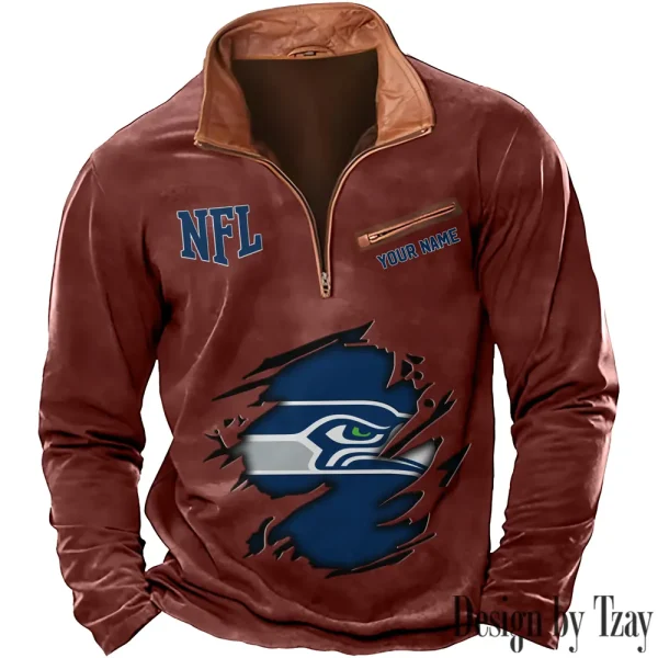 Seattle Seahawks New Polo Outdoor Casual Daily Streetwear Long Sleeve Turndown Zip SPTZSW029 - Image 6