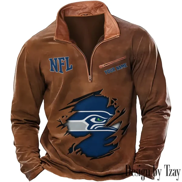 Seattle Seahawks New Polo Outdoor Casual Daily Streetwear Long Sleeve Turndown Zip SPTZSW029 - Image 7