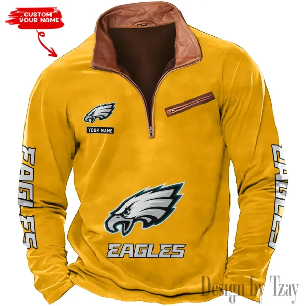 Philadelphia Eagles New Polo Outdoor Casual Daily Streetwear Long Sleeve Turndown Zip SPTZSW058 - Image 3