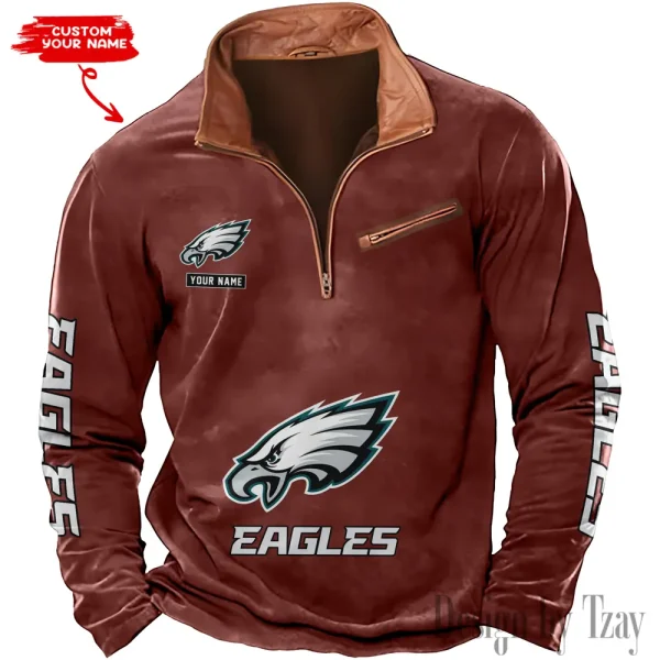 Philadelphia Eagles New Polo Outdoor Casual Daily Streetwear Long Sleeve Turndown Zip SPTZSW058 - Image 5