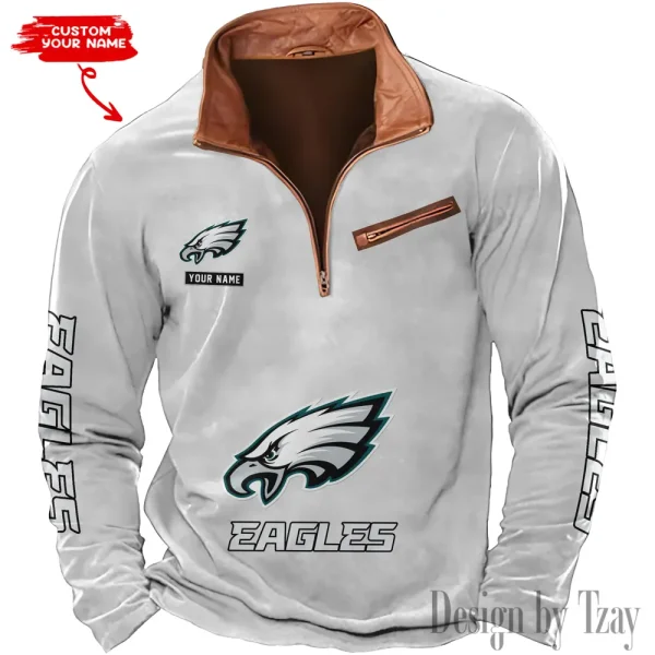Philadelphia Eagles New Polo Outdoor Casual Daily Streetwear Long Sleeve Turndown Zip SPTZSW058 - Image 6