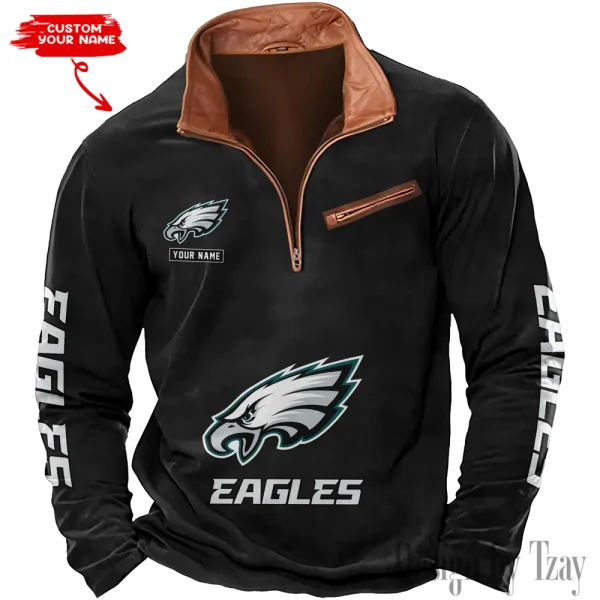 Philadelphia Eagles New Polo Outdoor Casual Daily Streetwear Long Sleeve Turndown Zip SPTZSW058 - Image 7