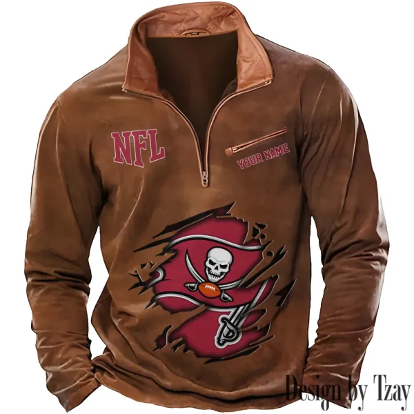 Tampa Bay Buccaneers New Polo Outdoor Casual Daily Streetwear Long Sleeve Turndown Zip SPTZSW030 - Image 2