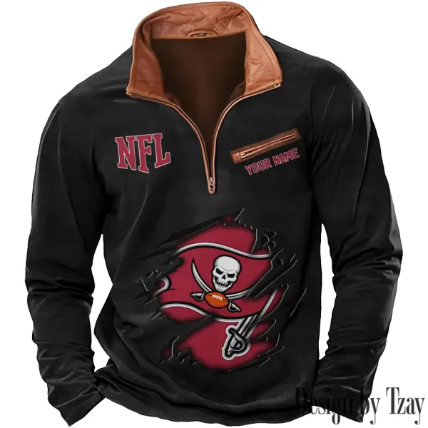 Tampa Bay Buccaneers New Polo Outdoor Casual Daily Streetwear Long Sleeve Turndown Zip SPTZSW030 - Image 3
