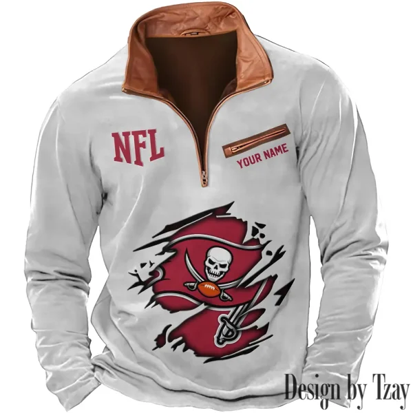 Tampa Bay Buccaneers New Polo Outdoor Casual Daily Streetwear Long Sleeve Turndown Zip SPTZSW030
