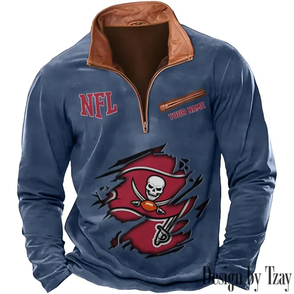 Tampa Bay Buccaneers New Polo Outdoor Casual Daily Streetwear Long Sleeve Turndown Zip SPTZSW030 - Image 4