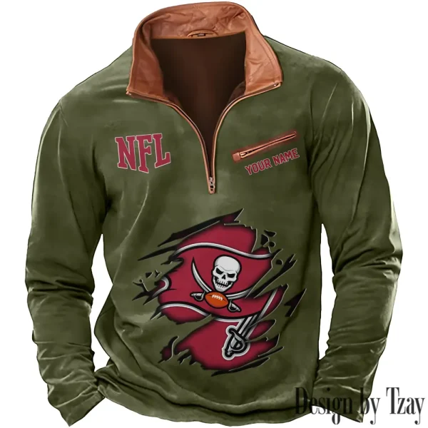 Tampa Bay Buccaneers New Polo Outdoor Casual Daily Streetwear Long Sleeve Turndown Zip SPTZSW030 - Image 5