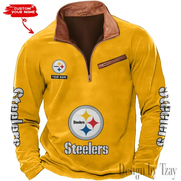 Pittsburgh Steelers New Polo Outdoor Casual Daily Streetwear Long Sleeve Turndown Zip SPTZSW059 - Image 2