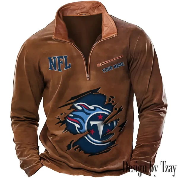 Tennessee Titans New Polo Outdoor Casual Daily Streetwear Long Sleeve Turndown Zip SPTZSW031 - Image 4