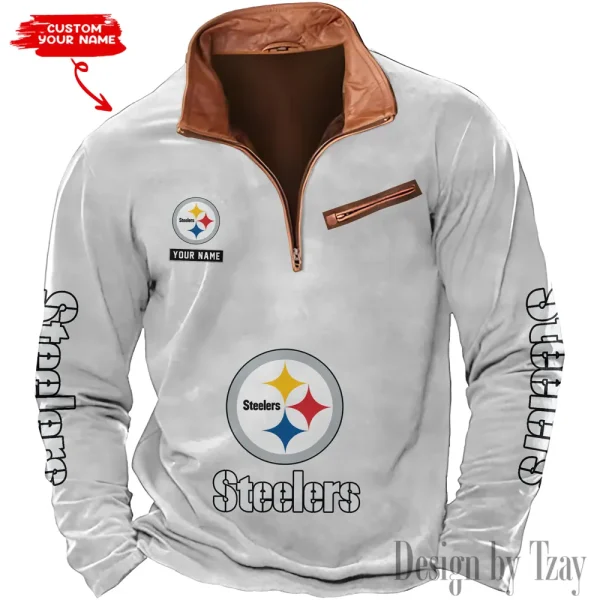 Pittsburgh Steelers New Polo Outdoor Casual Daily Streetwear Long Sleeve Turndown Zip SPTZSW059 - Image 3