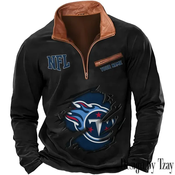Tennessee Titans New Polo Outdoor Casual Daily Streetwear Long Sleeve Turndown Zip SPTZSW031 - Image 5