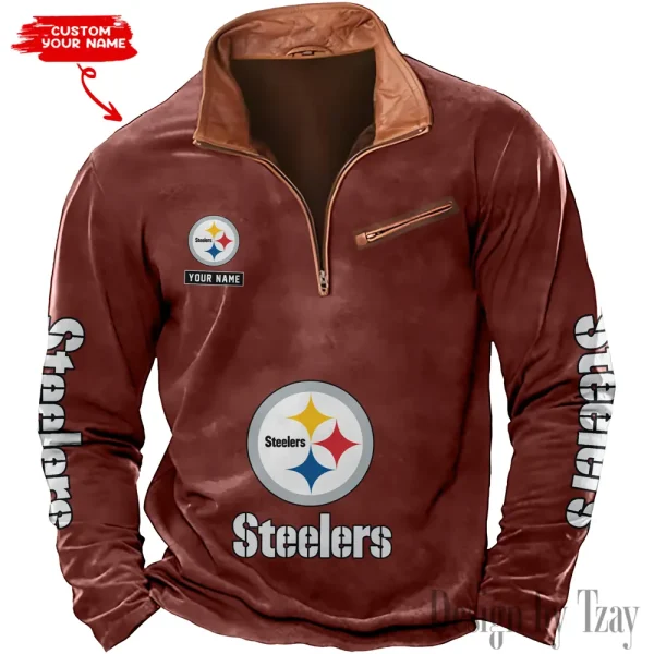 Pittsburgh Steelers New Polo Outdoor Casual Daily Streetwear Long Sleeve Turndown Zip SPTZSW059 - Image 4