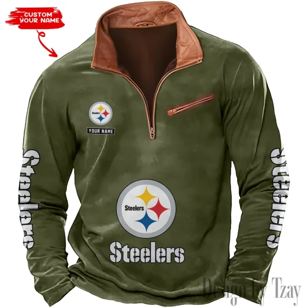 Pittsburgh Steelers New Polo Outdoor Casual Daily Streetwear Long Sleeve Turndown Zip SPTZSW059 - Image 5