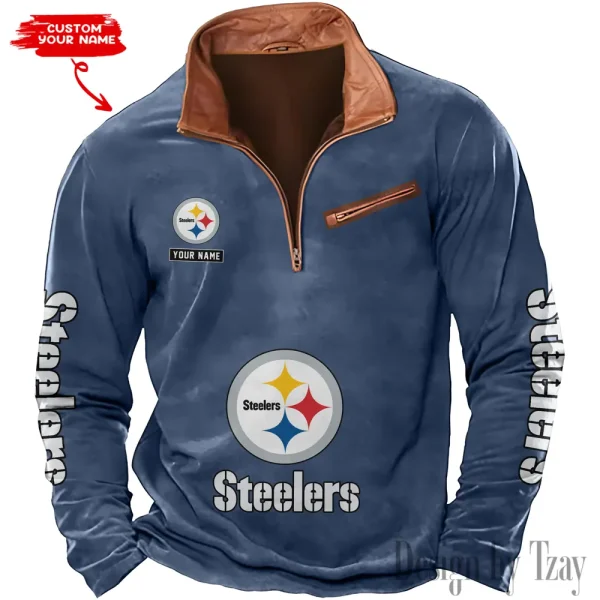 Pittsburgh Steelers New Polo Outdoor Casual Daily Streetwear Long Sleeve Turndown Zip SPTZSW059 - Image 6