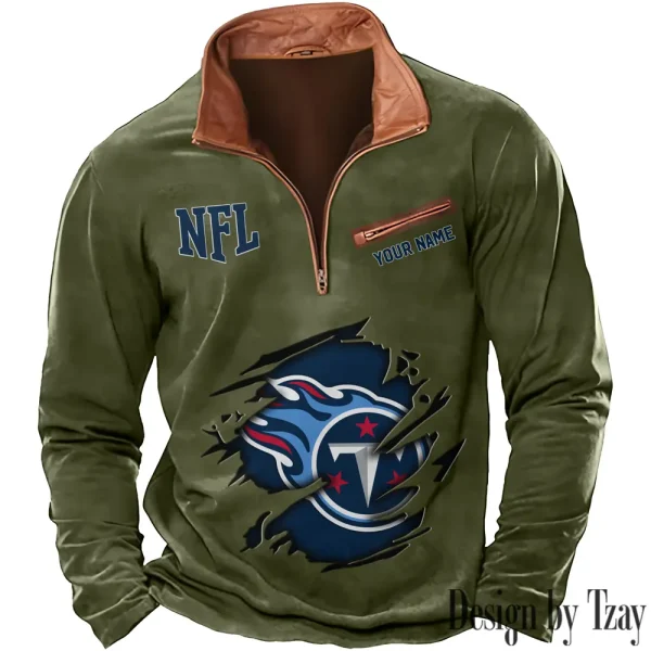 Tennessee Titans New Polo Outdoor Casual Daily Streetwear Long Sleeve Turndown Zip SPTZSW031 - Image 7