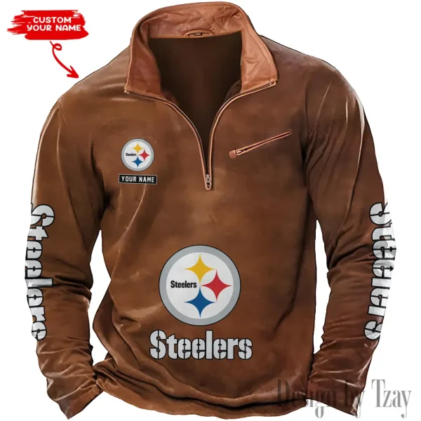 Pittsburgh Steelers New Polo Outdoor Casual Daily Streetwear Long Sleeve Turndown Zip SPTZSW059 - Image 7