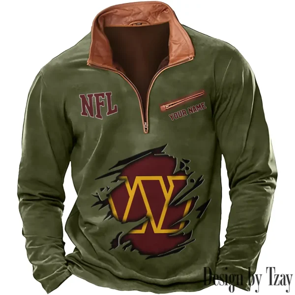 Washington Commanders New Polo Outdoor Casual Daily Streetwear Long Sleeve Turndown Zip SPTZSW032 - Image 2