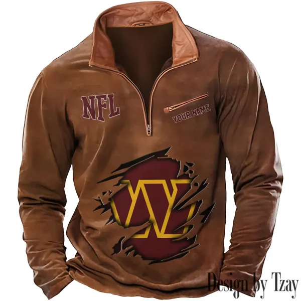 Washington Commanders New Polo Outdoor Casual Daily Streetwear Long Sleeve Turndown Zip SPTZSW032 - Image 4