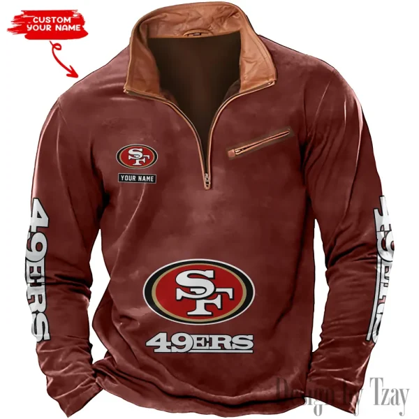 San Francisco 49ers New Polo Outdoor Casual Daily Streetwear Long Sleeve Turndown Zip SPTZSW060 - Image 6