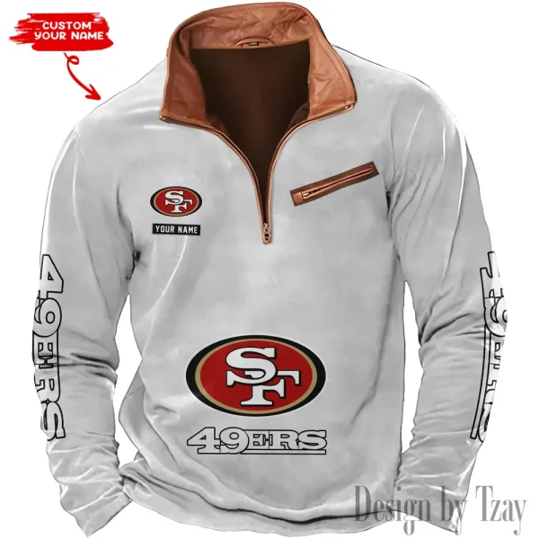 San Francisco 49ers New Polo Outdoor Casual Daily Streetwear Long Sleeve Turndown Zip SPTZSW060 - Image 7