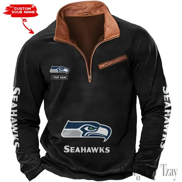 Seattle Seahawks New Polo Outdoor Casual Daily Streetwear Long Sleeve Turndown Zip SPTZSW061