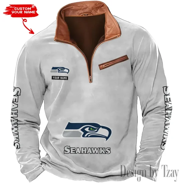 Seattle Seahawks New Polo Outdoor Casual Daily Streetwear Long Sleeve Turndown Zip SPTZSW061 - Image 2