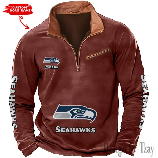 Seattle Seahawks New Polo Outdoor Casual Daily Streetwear Long Sleeve Turndown Zip SPTZSW061 - Image 3