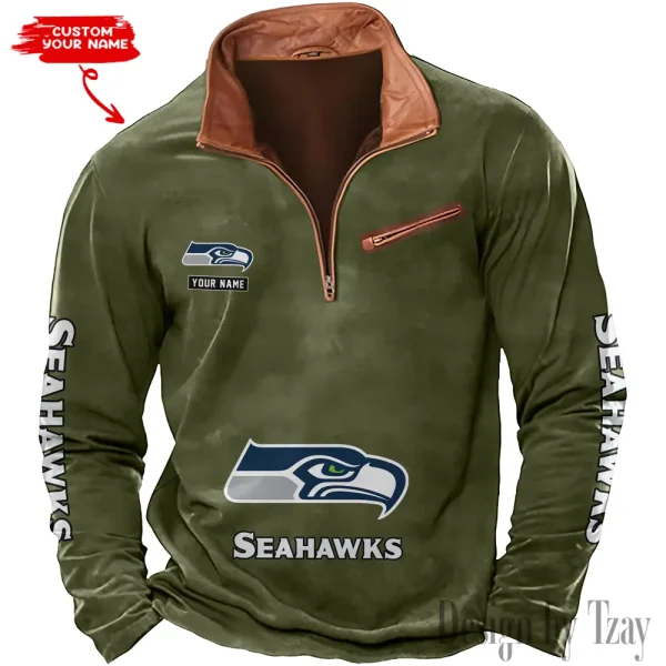Seattle Seahawks New Polo Outdoor Casual Daily Streetwear Long Sleeve Turndown Zip SPTZSW061 - Image 4