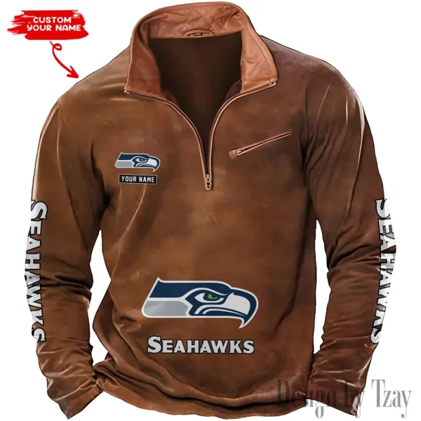 Seattle Seahawks New Polo Outdoor Casual Daily Streetwear Long Sleeve Turndown Zip SPTZSW061 - Image 5