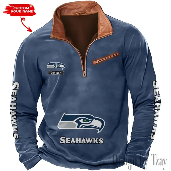 Seattle Seahawks New Polo Outdoor Casual Daily Streetwear Long Sleeve Turndown Zip SPTZSW061 - Image 6