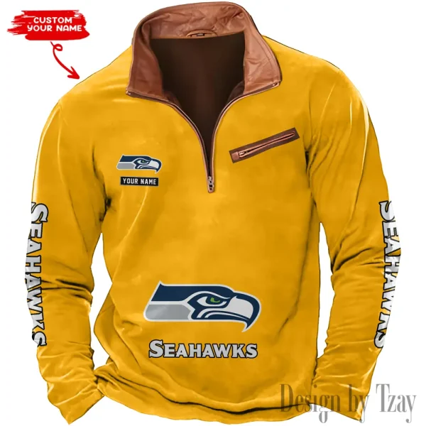 Seattle Seahawks New Polo Outdoor Casual Daily Streetwear Long Sleeve Turndown Zip SPTZSW061 - Image 7