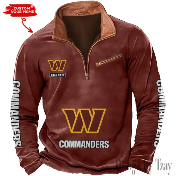 Washington Commanders New Polo Outdoor Casual Daily Streetwear Long Sleeve Turndown Zip SPTZSW062 - Image 3