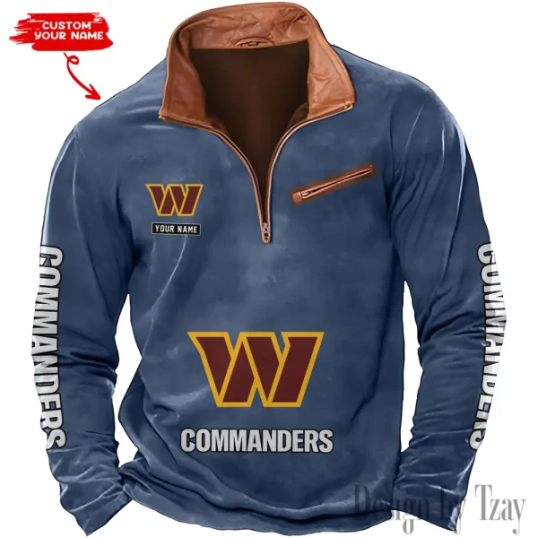 Washington Commanders New Polo Outdoor Casual Daily Streetwear Long Sleeve Turndown Zip SPTZSW062 - Image 4