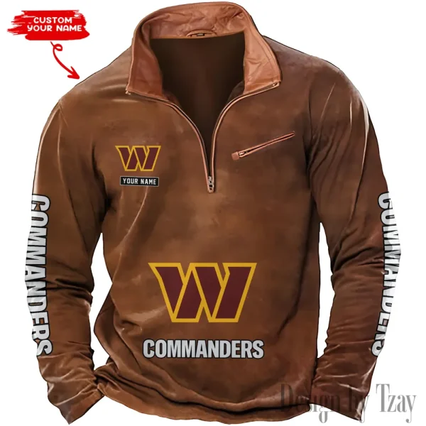 Washington Commanders New Polo Outdoor Casual Daily Streetwear Long Sleeve Turndown Zip SPTZSW062 - Image 7
