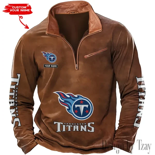 Tennessee Titans New Polo Outdoor Casual Daily Streetwear Long Sleeve Turndown Zip SPTZSW063 - Image 2