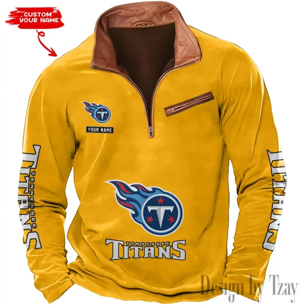 Tennessee Titans New Polo Outdoor Casual Daily Streetwear Long Sleeve Turndown Zip SPTZSW063 - Image 3