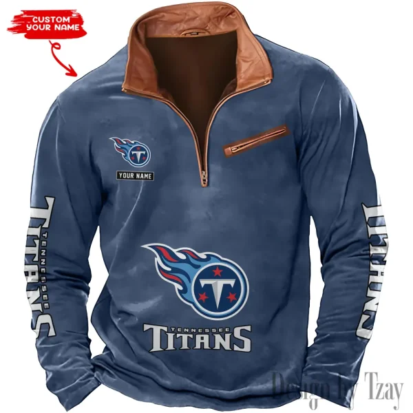 Tennessee Titans New Polo Outdoor Casual Daily Streetwear Long Sleeve Turndown Zip SPTZSW063
