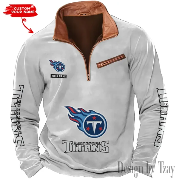 Tennessee Titans New Polo Outdoor Casual Daily Streetwear Long Sleeve Turndown Zip SPTZSW063 - Image 6
