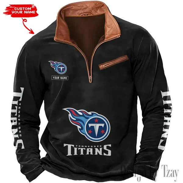 Tennessee Titans New Polo Outdoor Casual Daily Streetwear Long Sleeve Turndown Zip SPTZSW063 - Image 7