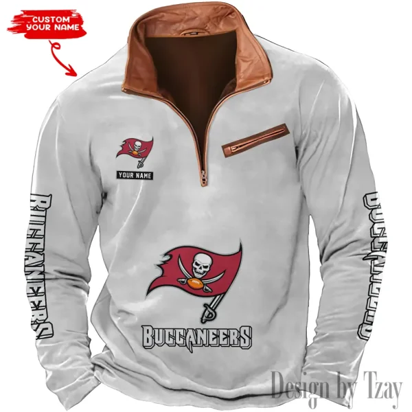 Tampa Bay Buccaneers New Polo Outdoor Casual Daily Streetwear Long Sleeve Turndown Zip SPTZSW064 - Image 3