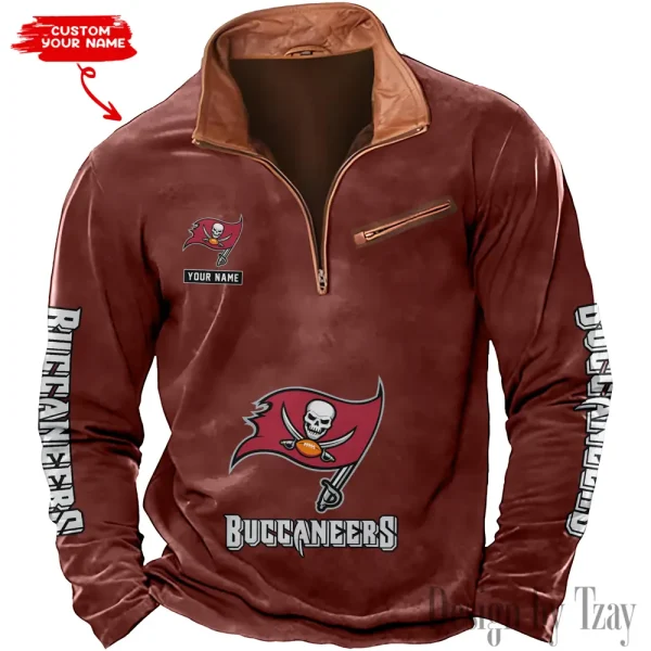 Tampa Bay Buccaneers New Polo Outdoor Casual Daily Streetwear Long Sleeve Turndown Zip SPTZSW064 - Image 4
