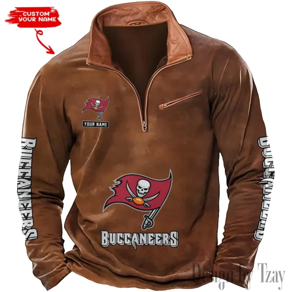 Tampa Bay Buccaneers New Polo Outdoor Casual Daily Streetwear Long Sleeve Turndown Zip SPTZSW064 - Image 7