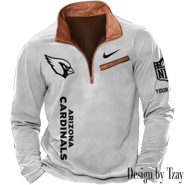 Arizona Cardinals New Polo Outdoor Casual Daily Streetwear Long Sleeve Turndown Zip SPTZSW065 - Image 3