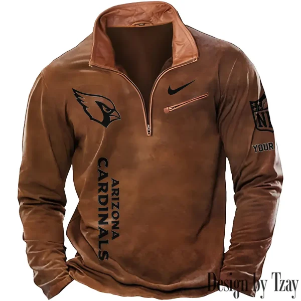 Arizona Cardinals New Polo Outdoor Casual Daily Streetwear Long Sleeve Turndown Zip SPTZSW065 - Image 7
