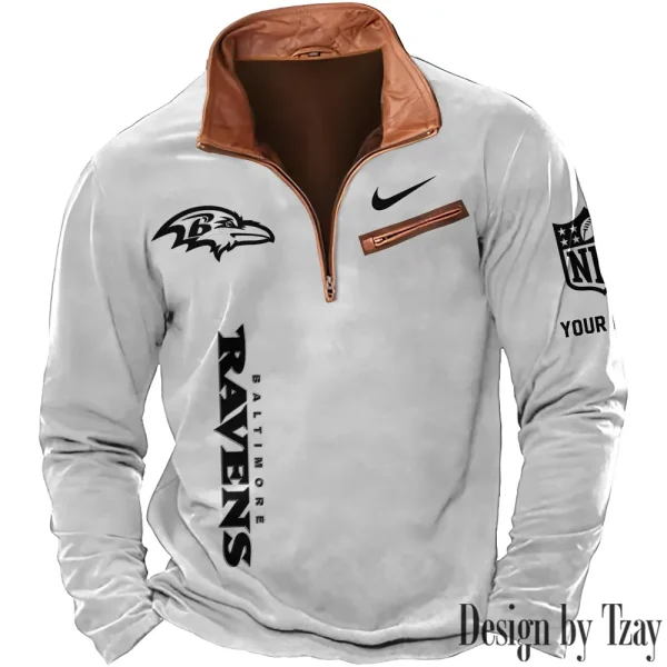 Baltimore Ravens New Polo Outdoor Casual Daily Streetwear Long Sleeve Turndown Zip SPTZSW067