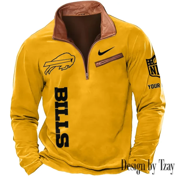 Buffalo Bills New Polo Outdoor Casual Daily Streetwear Long Sleeve Turndown Zip SPTZSW068 - Image 2