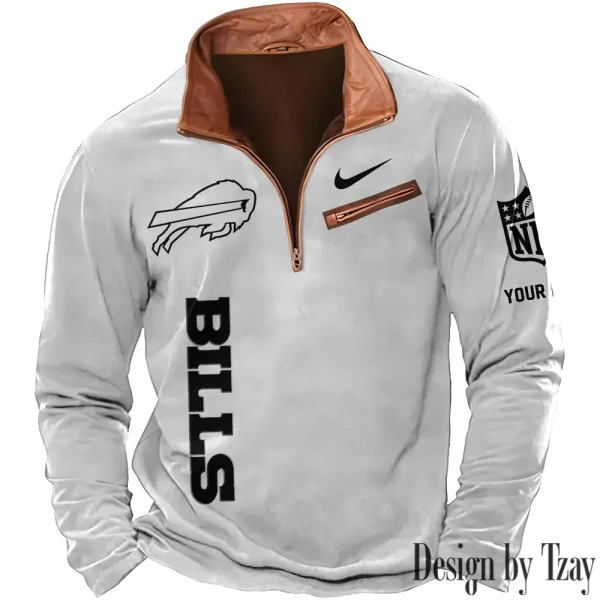 Buffalo Bills New Polo Outdoor Casual Daily Streetwear Long Sleeve Turndown Zip SPTZSW068 - Image 3