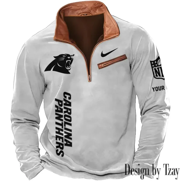 Carolina Panthers New Polo Outdoor Casual Daily Streetwear Long Sleeve Turndown Zip SPTZSW069